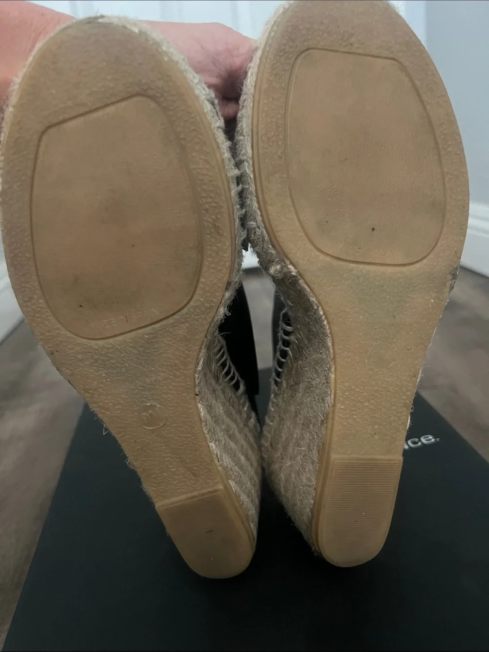 Vince Black Leather Espadrille Wedge  Sandals
